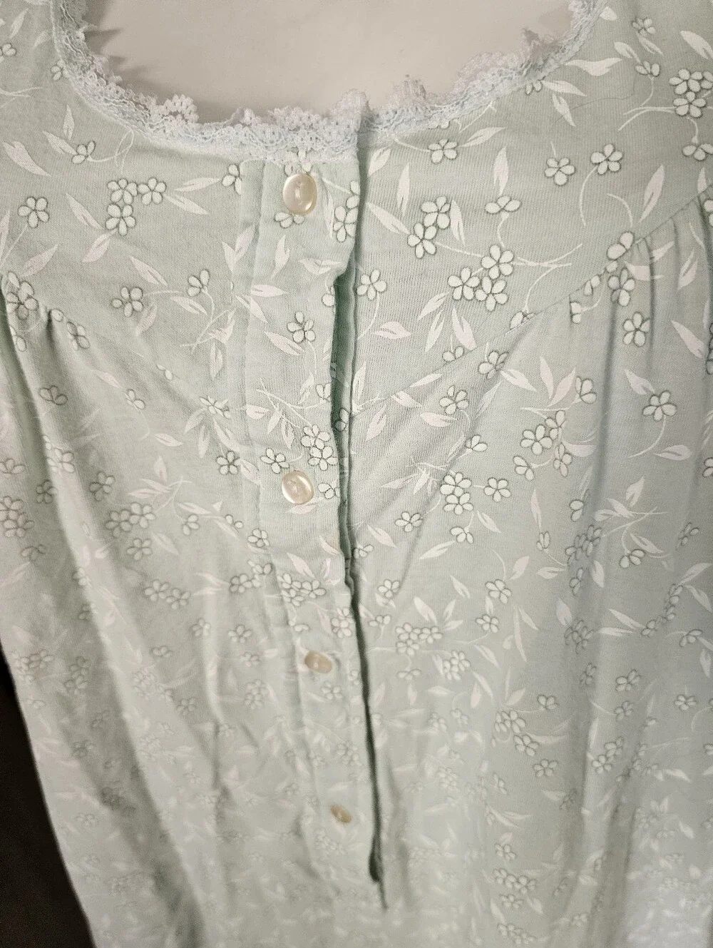 Vintage Barbizon Nightgown 2X Plus Cotton Blend Mint Green Floral Lace Ruffle